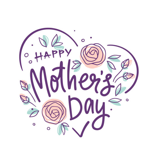 szczęśliwego dnia matki napis z sercem i kwiatami. ręcznie robiona ilustracja wektorowa kaligrafii do reklamy, prezentów, plakatów, stron internetowych, kartek z życzeniami - mothers day stock illustrations