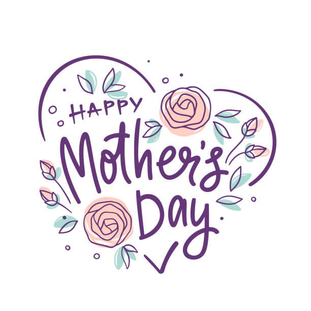 ilustrações, clipart, desenhos animados e ícones de feliz dia das mães com um coração e flores. ilustração vetorial de caligrafia artesanal para publicidade, presentes, pôsteres, sites, cartões de boas-vindas - mothers day