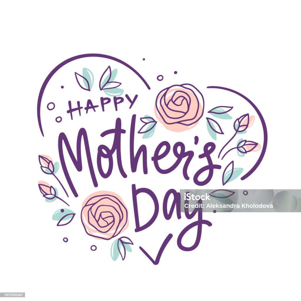 Happy Mothers Day Lettering With A Heart And Flowers Handmade ...