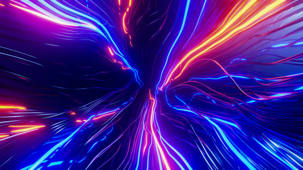 the intertwining wires flash in different colors. 3d rendering illustration. - renkli fotoğraf lar stok fotoğraflar ve resimler