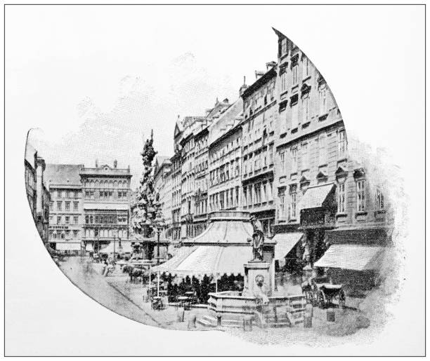 Antique travel photographs of Vienna: The Graben Antique travel photographs of Vienna: The Graben graben vienna stock illustrations