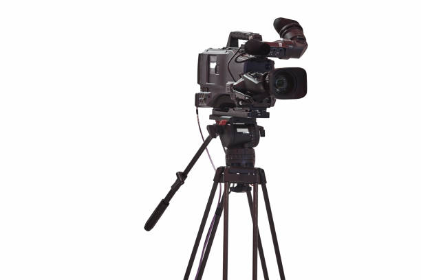 istock Television set with video camera and white screen. Entertainment 1372157977