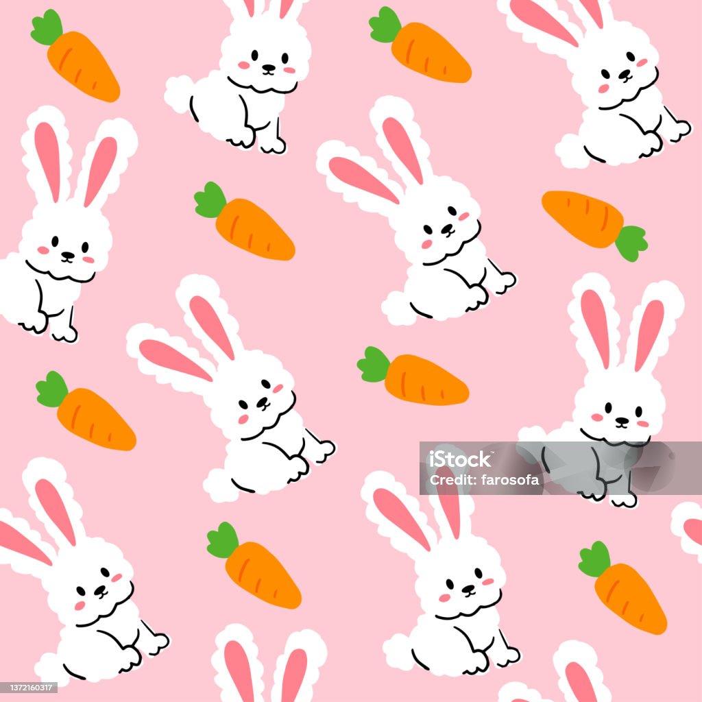 Simple Rabbit Background Rabbit Seamless Pattern Background Vector Illustration Cute White ...