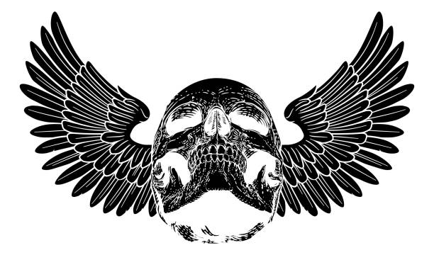 крылатый череп винтаж вудкоут иллюстрация - morbid angel stock illustrations