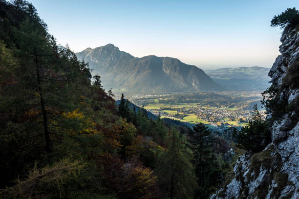 Autumn view over the town of Bad Reichenhall to the Hochstaufen massif.