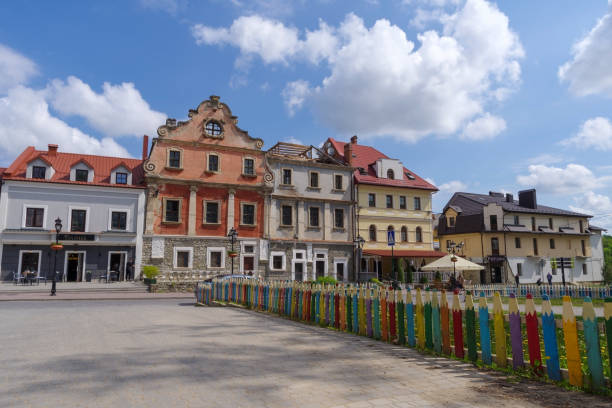 Kamyanets-Podilsky, Ukraine - May 17, 2021: Street view in Kamianets-Podilskyi old town, is capital city the historic region Podillya of west-central Ukraine