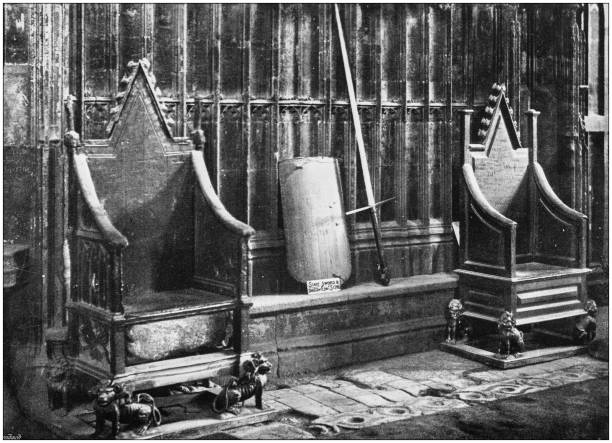 istock Antique photograph of London: Coronation chairs, sword and shield 1372163406