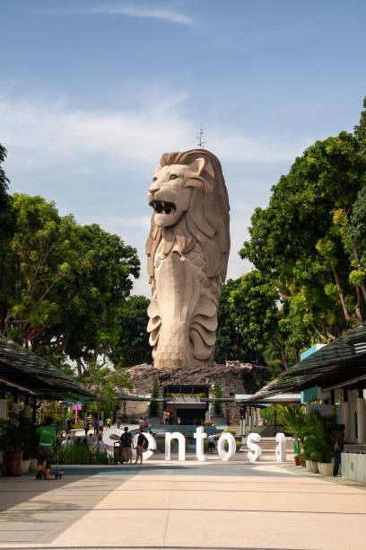 Singapore - September, 2010: Merlion symbol of Singapore in the amusement park on Sentosa Island