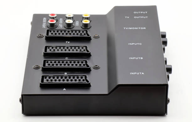 istock Audio-Video Switchboard. Vintage Technology isolated on white background 1372165072
