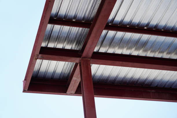Under Structure of steel roof frame metal sheet attached