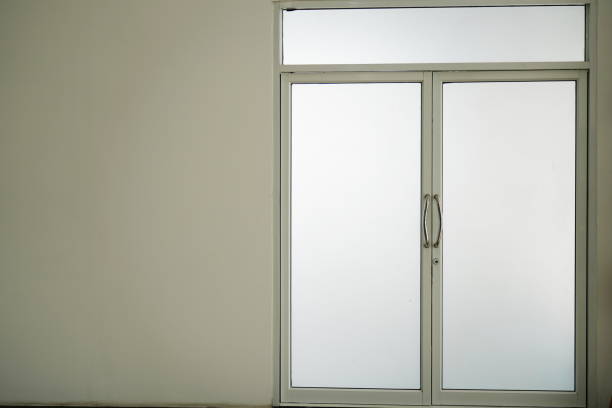 istock Real modern double glass door window frame 1372167537