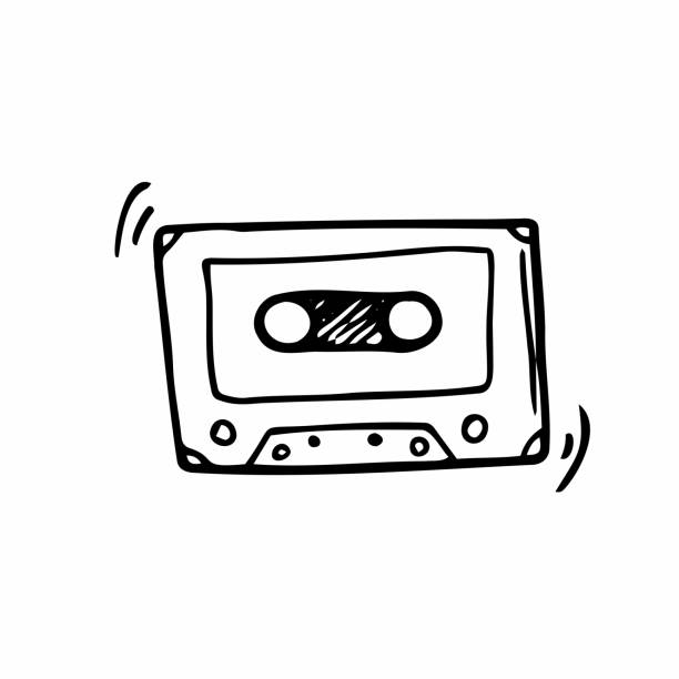 Vector illustration. Hand drawn doodle of Retro audio cassette. Analog media for recording and listening to stereo music. Old-fashioned tape cassette. Cartoon sketch. Isolated on white background Vector illustration. Hand drawn doodle of Retro audio cassette. Analog media for recording and listening to stereo music. Old-fashioned tape cassette. mixtape stock illustrations