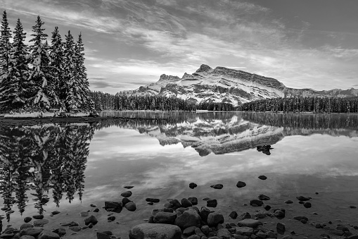 Two Jack Lake, Banff National Park, Alberta Canada during fall sunrise