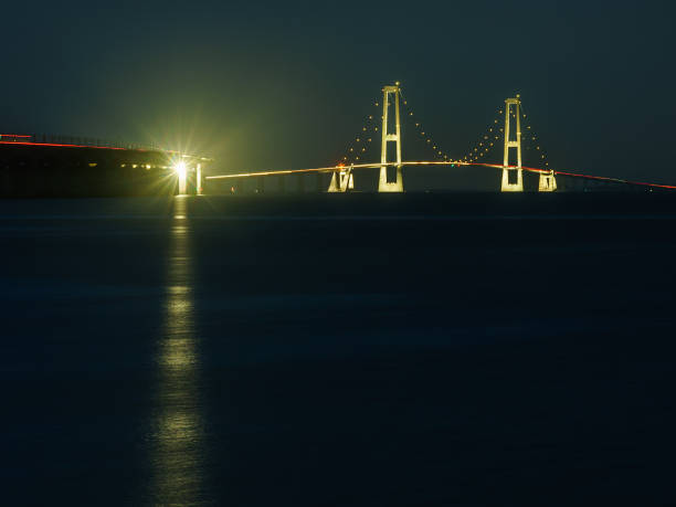 istock Storebaelt Bridge in Denmark at night 1372169244