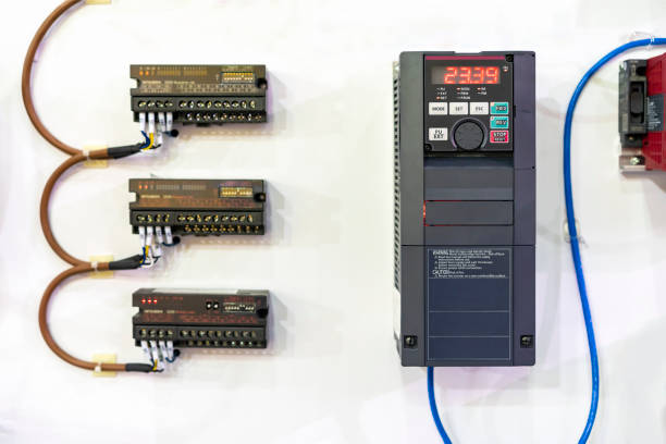 automatic inverter for electric current vector or vfd  high performance and accuracy control & supply for communication remote system industrial on white wall stock photo