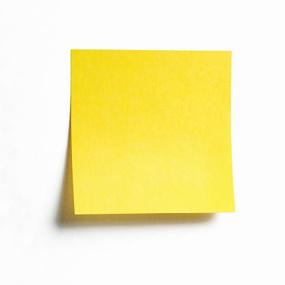 Blank yellow sticky note isolated on white background with clipping path.