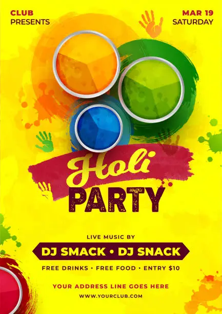 Vector illustration of Colorful Holi Celebration Flyer Poster Design with dry colors