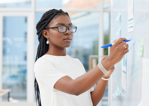 istock Shot of a young businesswoman making notes while brainstorming in an office 1372178773