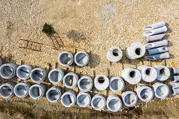 Aerial View of Construction Materials for Road Construction stock photo