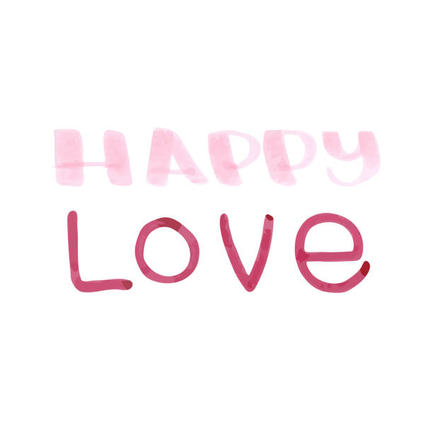 istock Happy love lettering. Hand drawn with marker. Burgundy and pink color. Vector illustration, flat design 1372180391