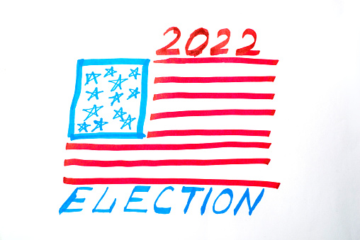 Election 2022 usa concept. Drawn flag of the USA and the inscription election 2022.