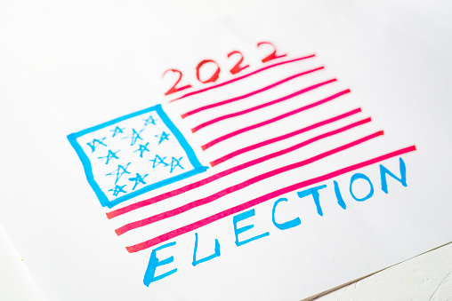 Election 2022 usa concept. Drawn flag of the USA and the inscription election 2022.