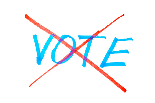 Voting is crossed out on a white background. Cancellation, annulment of voting.