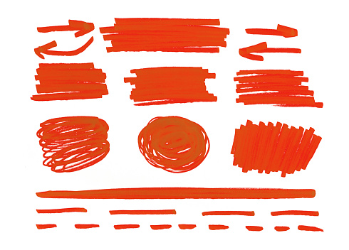 set of red abstract hand-painted marker