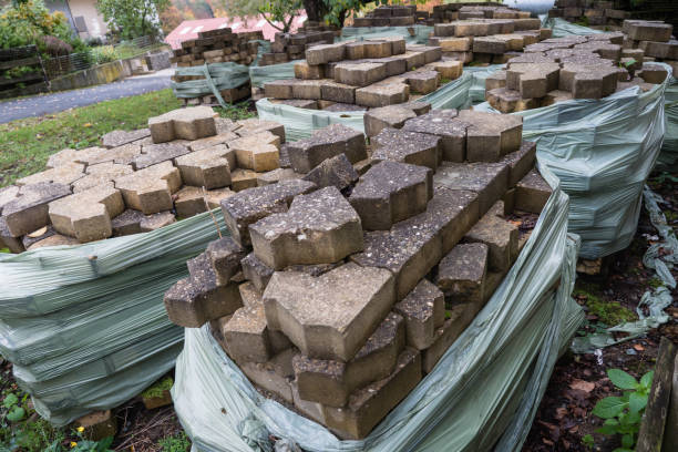 istock Paving stones stacked on pallets and wrapped in foil 1372187531