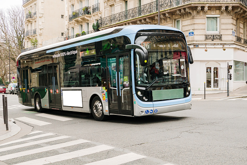 A modern city bus in Paris, France