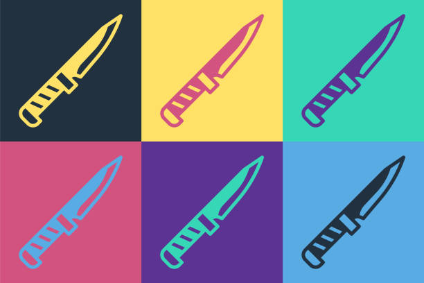 ilustrações, clipart, desenhos animados e ícones de pop art ícone da faca militar isolado no fundo de cores. vetor - bayonet