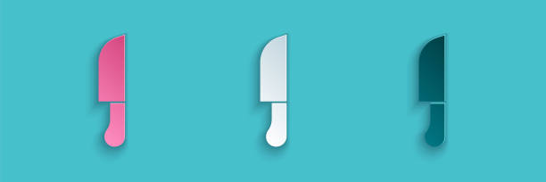 istock Paper cut Knife icon isolated on blue background. Cutlery symbol. Paper art style. Vector 1372190002