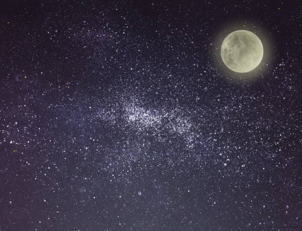 istock Night sky with stars and moon as background. Universe 1372192260