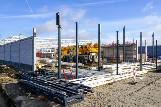 istock construction of a new modern store building using prefabricated steel structures 1372193317