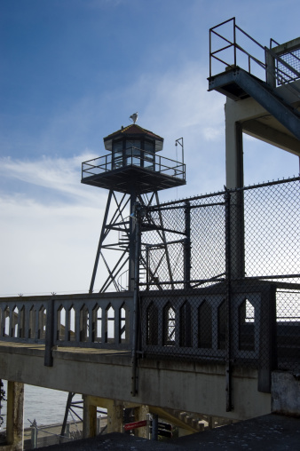 A guard tower on Alcatraz Island in San Francisco Bay, California.