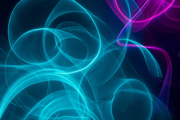 istock Neon blue and pink led lines on a dark night background. 1372202513