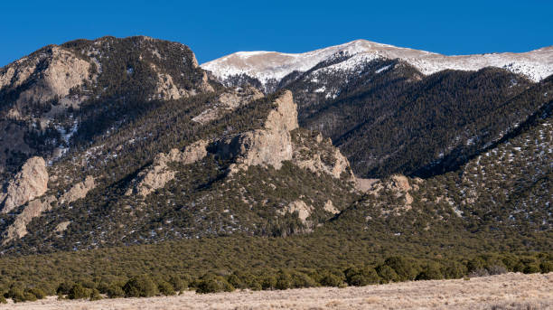 12,308 Foot Carbonate Mountain Rises above the San Luis Valley, Colorado. stock photo