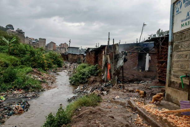 KENYA-FEBRUARY 22ND, 2022: A Rainy Day in Kibera Slums. stock photo