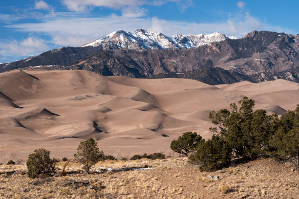 Winter at the Great Sand Dunes National Park, Colorado. stock photo