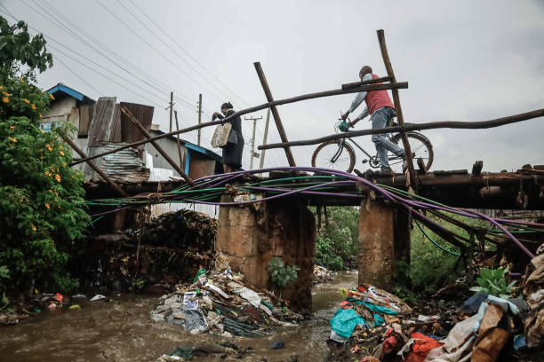 KENYA-FEBRUARY 22ND, 2022: A Rainy Day in Kibera Slums. stock photo
