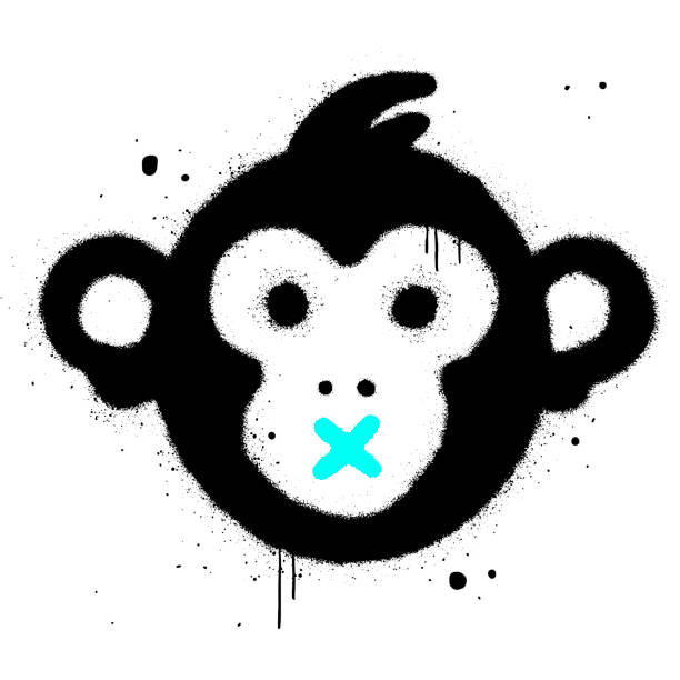 ilustrações de stock, clip art, desenhos animados e ícones de ape with bored face. monkey nft artwork. crypto graphic asset. urban street graffiti, y2k style. vector illustration. pink icon is isolated on white background. unique limited edition art. - spray paint vandalism symbol paint