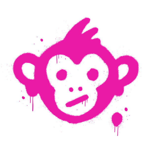 Ape with bored face. Monkey NFT artwork. Crypto graphic asset. Urban street graffiti, y2k style. Vector illustration. Pink icon is isolated on white background. Unique limited edition art. Vector illustration. Print for graphic tee, sweatshirt, poster, banner. Picture for social media, blog, story, post, sticker, postcard, print, badge, label, cover of planner. ape stock illustrations