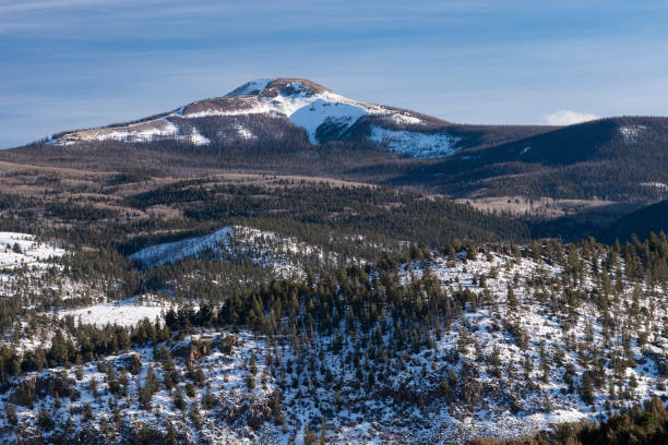 Del Norte Peak is a prominent landmark viewed from Colorado State Highway 160. stock photo