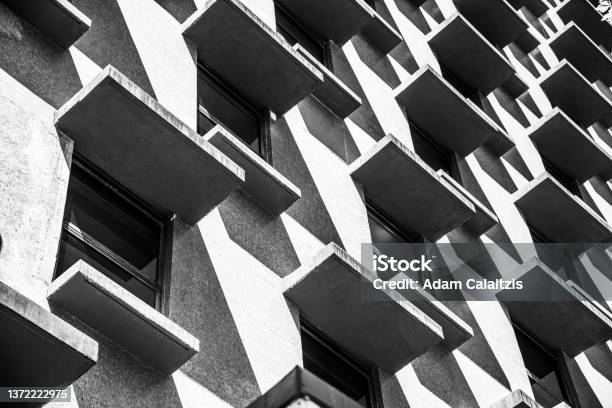 An Abstract Pattern Of Brutalist Architecture Stock Photo - Download Image Now - Brutalism, Architecture, Australia