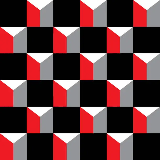 Vector illustration of Red Gray White Abstract Squares Seamless Pattern