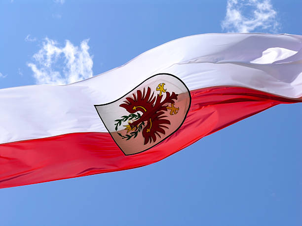 Albania national fabric flag textile background. Symbol of international world Balkan European country. State official Albanian sign.