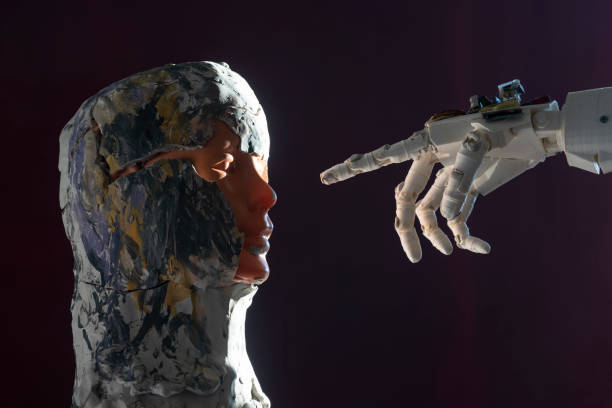 istock Humanoid robot hand and bust sculpture  in cyborg shape 1372228195