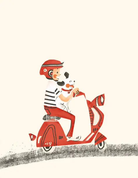 Vector illustration of Vespa, Boy with Dog