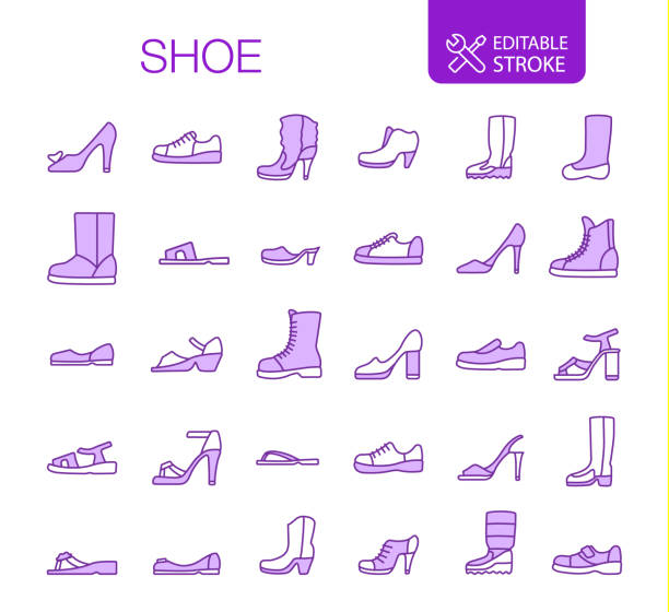 ilustrações, clipart, desenhos animados e ícones de ícones de sapatos definem traço editável - mule