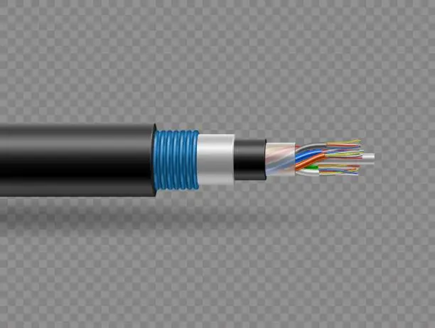 Vector illustration of Fiber optic tight cable on transparent background